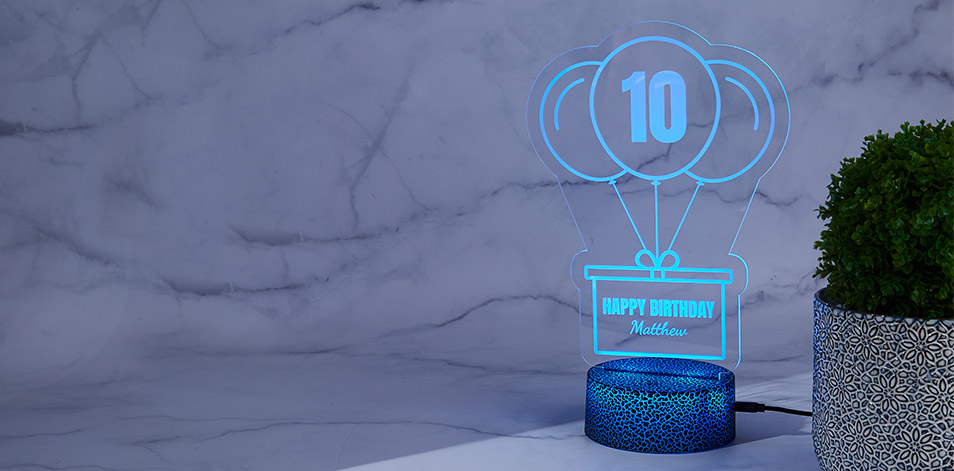 Personalized Cracked Black LED Sign - Birthday Balloons