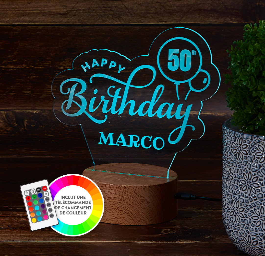 Panneau à DEL personnalisé en bois  - Happy Birthday