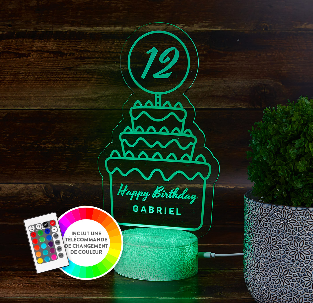 Panneau à DEL personnalisé blanc craquelé  - Gâteau d’anniversaire