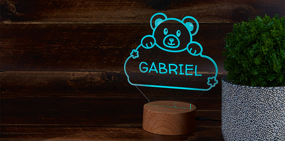 Personalized Wood LED Sign - Teddy Bear
