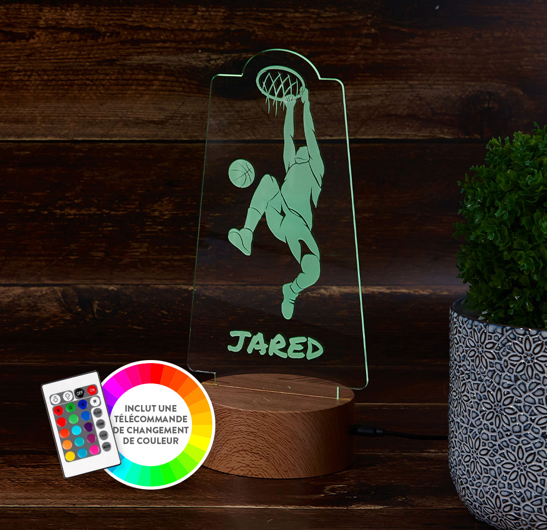 Panneau à DEL personnalisé en bois - Joueur de basketball