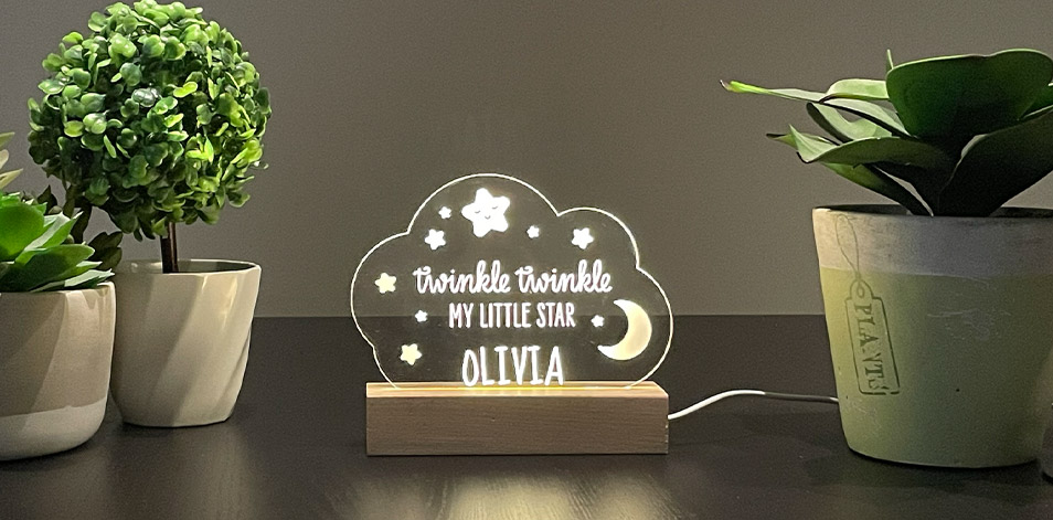 Personalized Wide Wood LED Sign - Twinkle, Twinkle