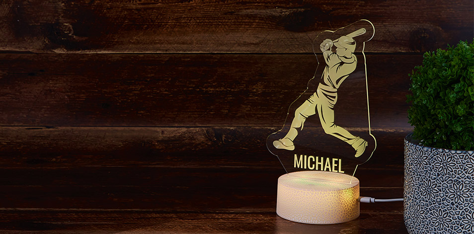 Panneau à DEL personnalisé blanc craquelé - Joueur de baseball