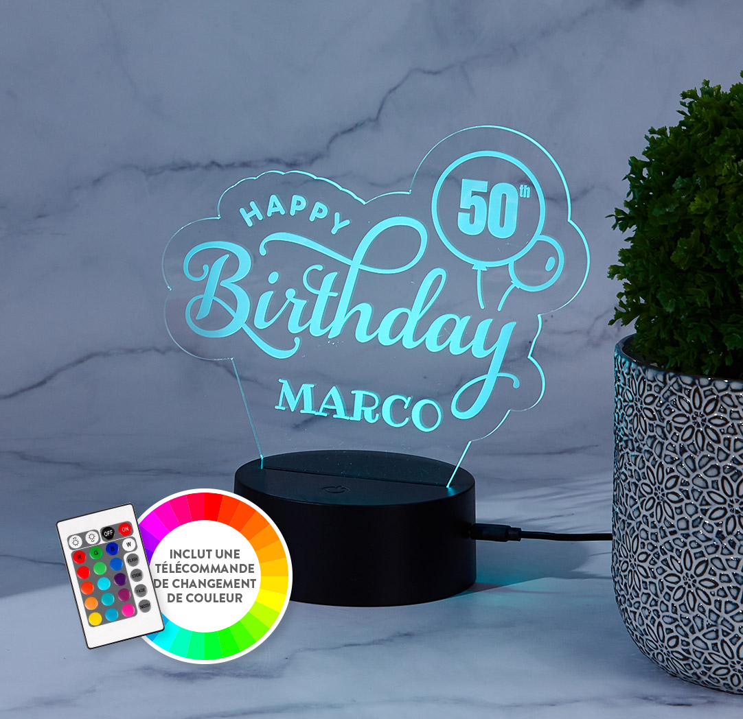 Panneau à DEL personnalisé noir - Happy Birthday