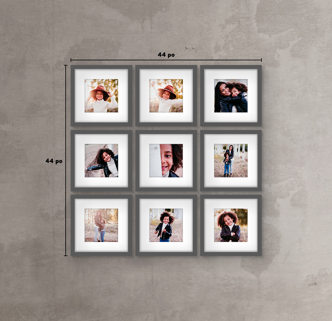 8 x 8 po gris - Ensemble de 9