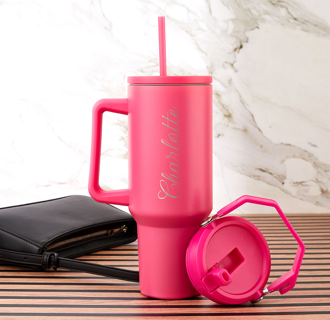Gobelet de voyage personnalisé rose néon de 40 oz