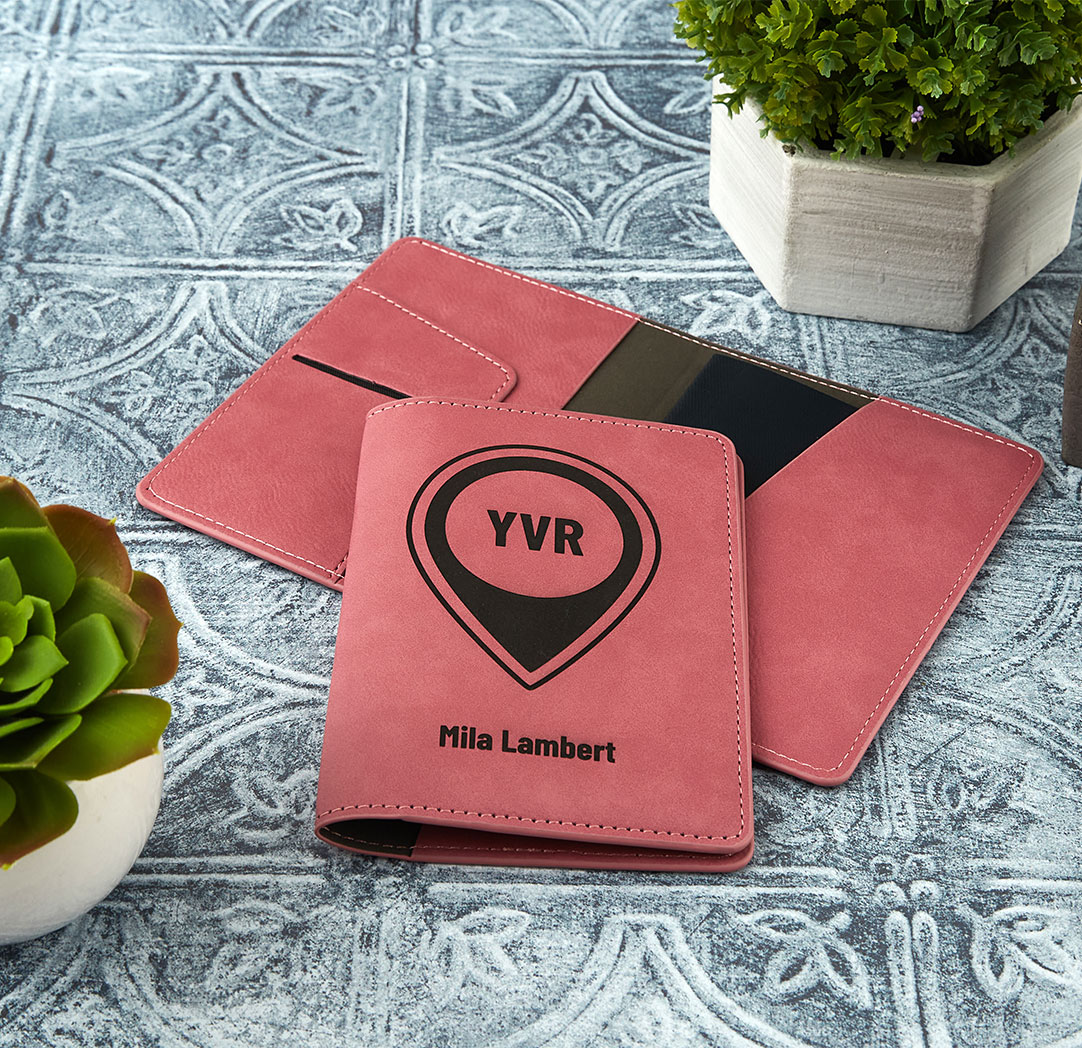 Personalized Pink Leather Passport Holder