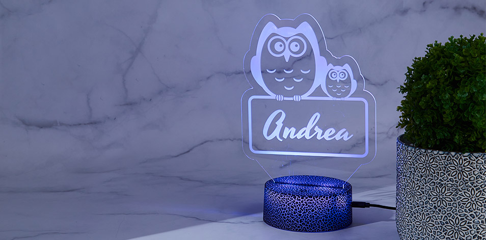 Panneau à DEL personnalisé noir craquelé - Hiboux