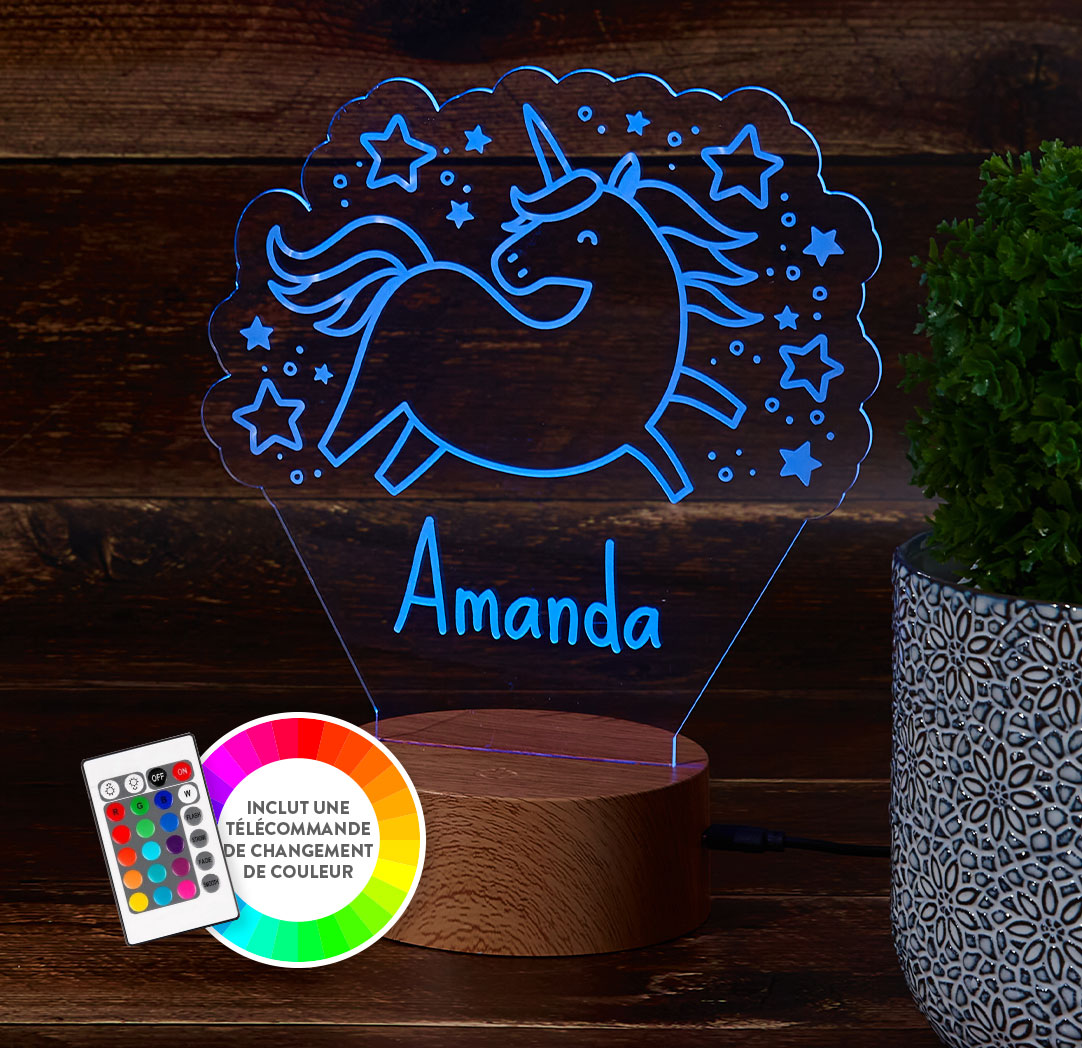 Panneau à DEL personnalisé en bois - Unicorne