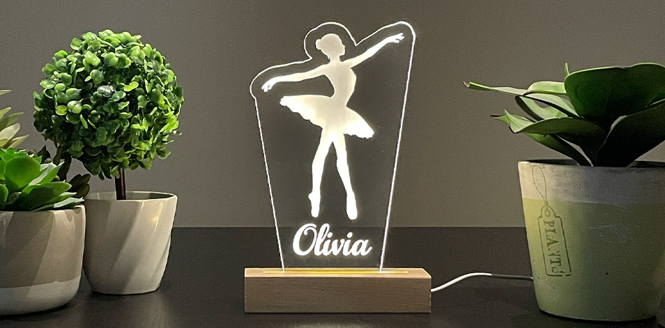 Panneau long à DEL personnalisé en bois - Ballerine