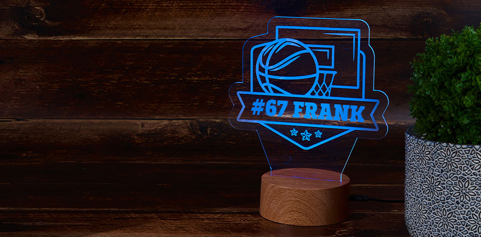 Panneau à DEL personnalisé en bois - Basketball