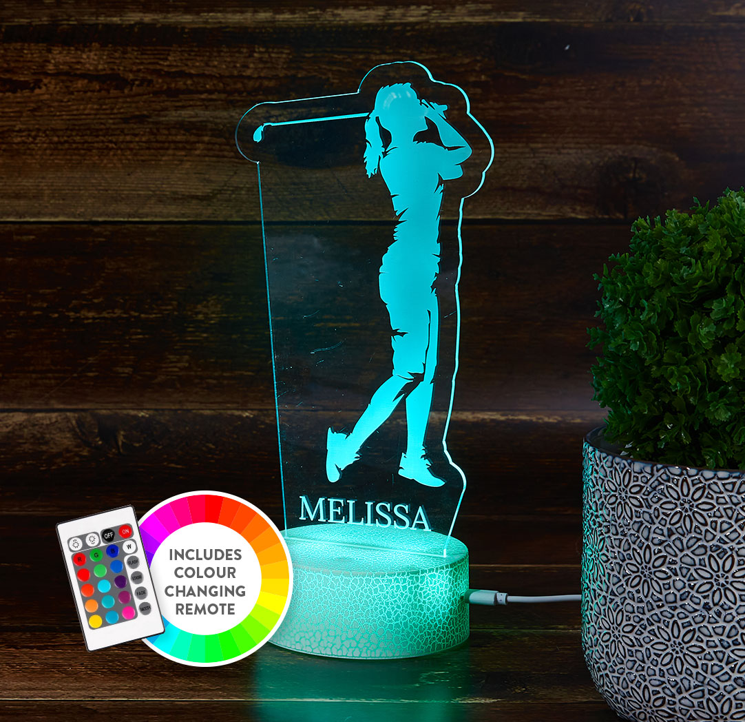 Personalized Cracked White LED Sign - Female Golfer