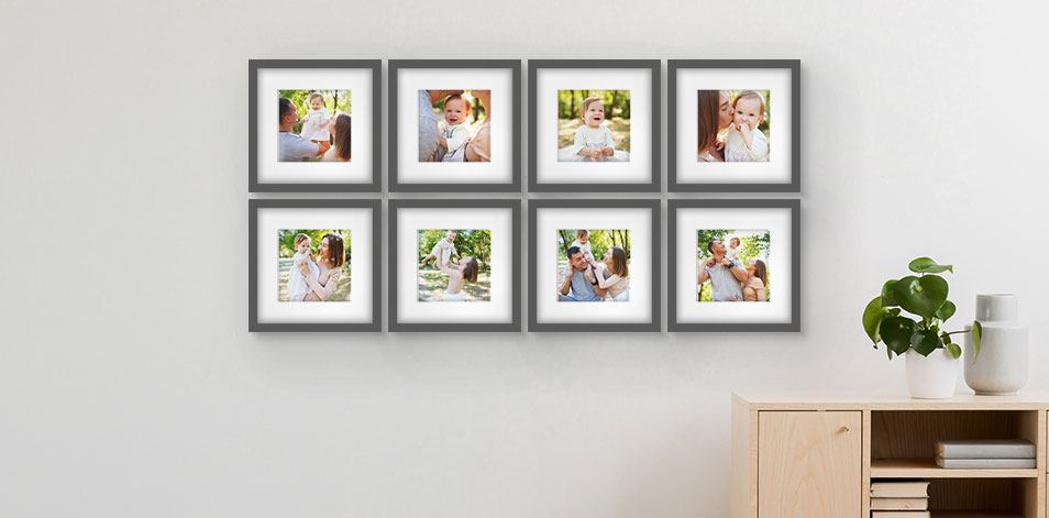 8 x 8 po gris - Ensemble de 8