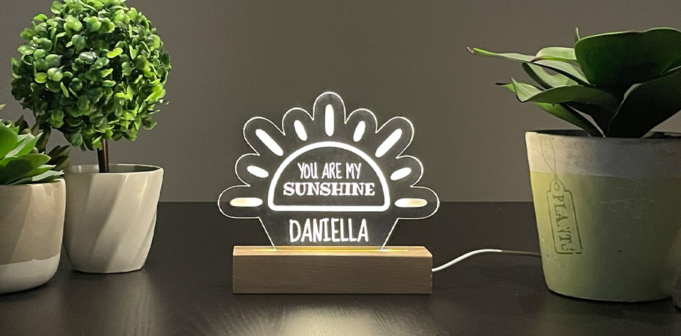 Personalized Wide Wood LED Sign - Sunshine
