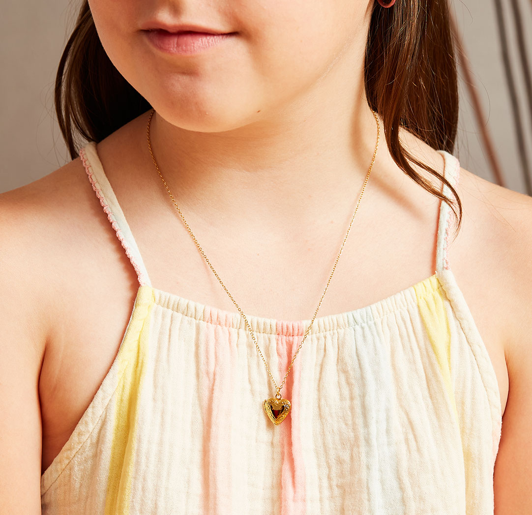 Collier avec médaillon photo en forme de cœur - couleur or