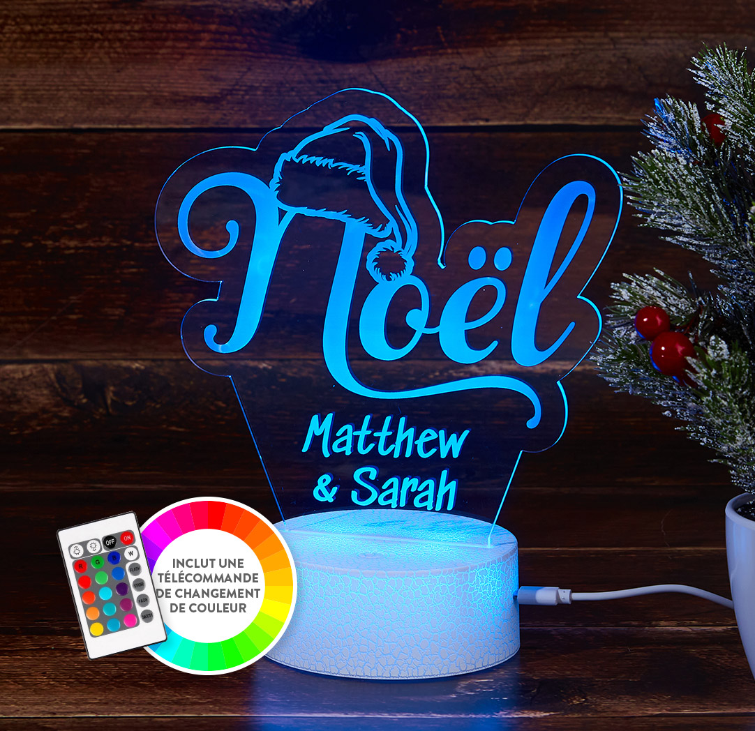 Panneau à DEL personnalisé blanc craquelé - Noël