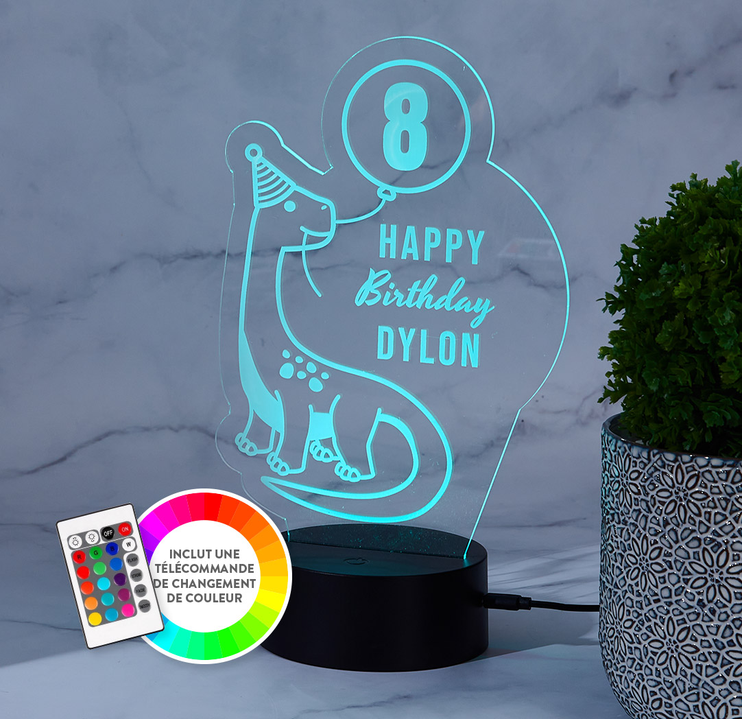 Panneau à DEL personnalisé noir - Anniversaire dinosauresque