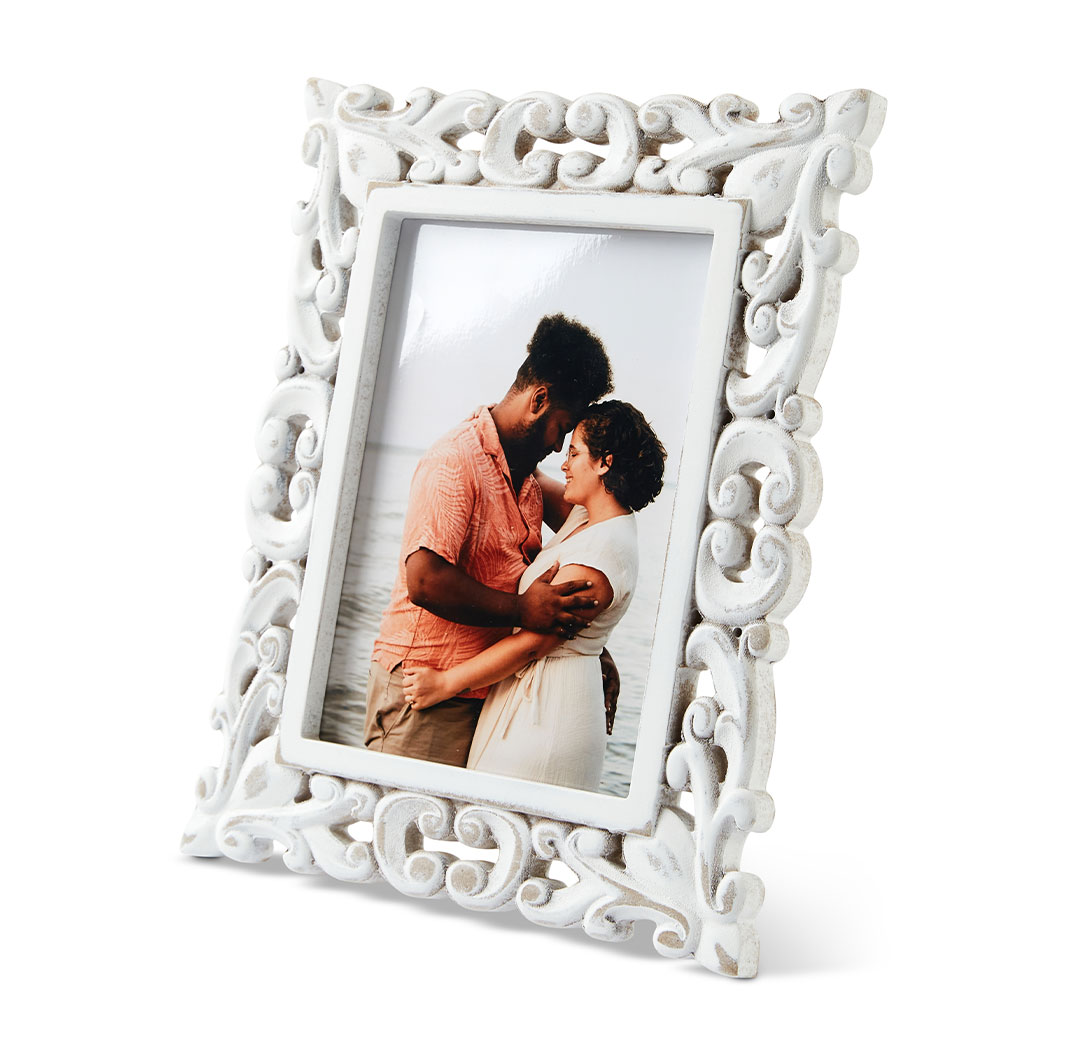6x8 White Wash Ornate Wood Frame