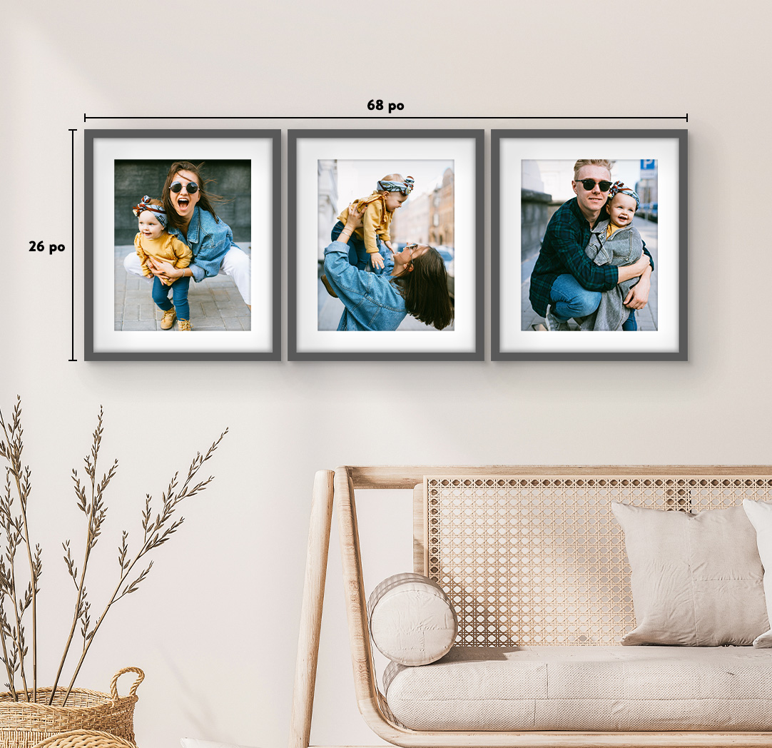 16 x 20 po gris - Ensemble de 3