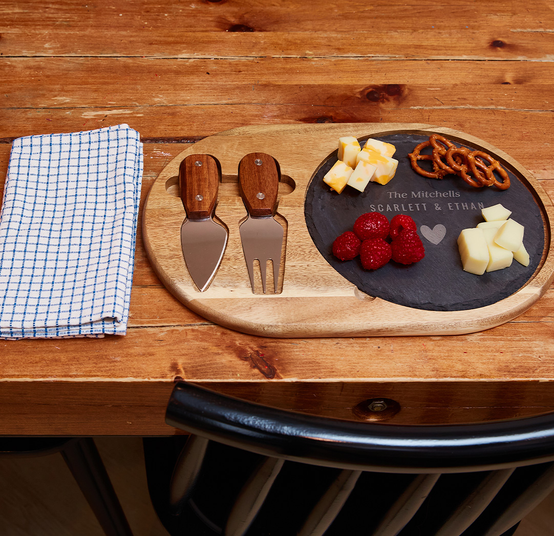 Personalized Wood & Slate Cheese Set