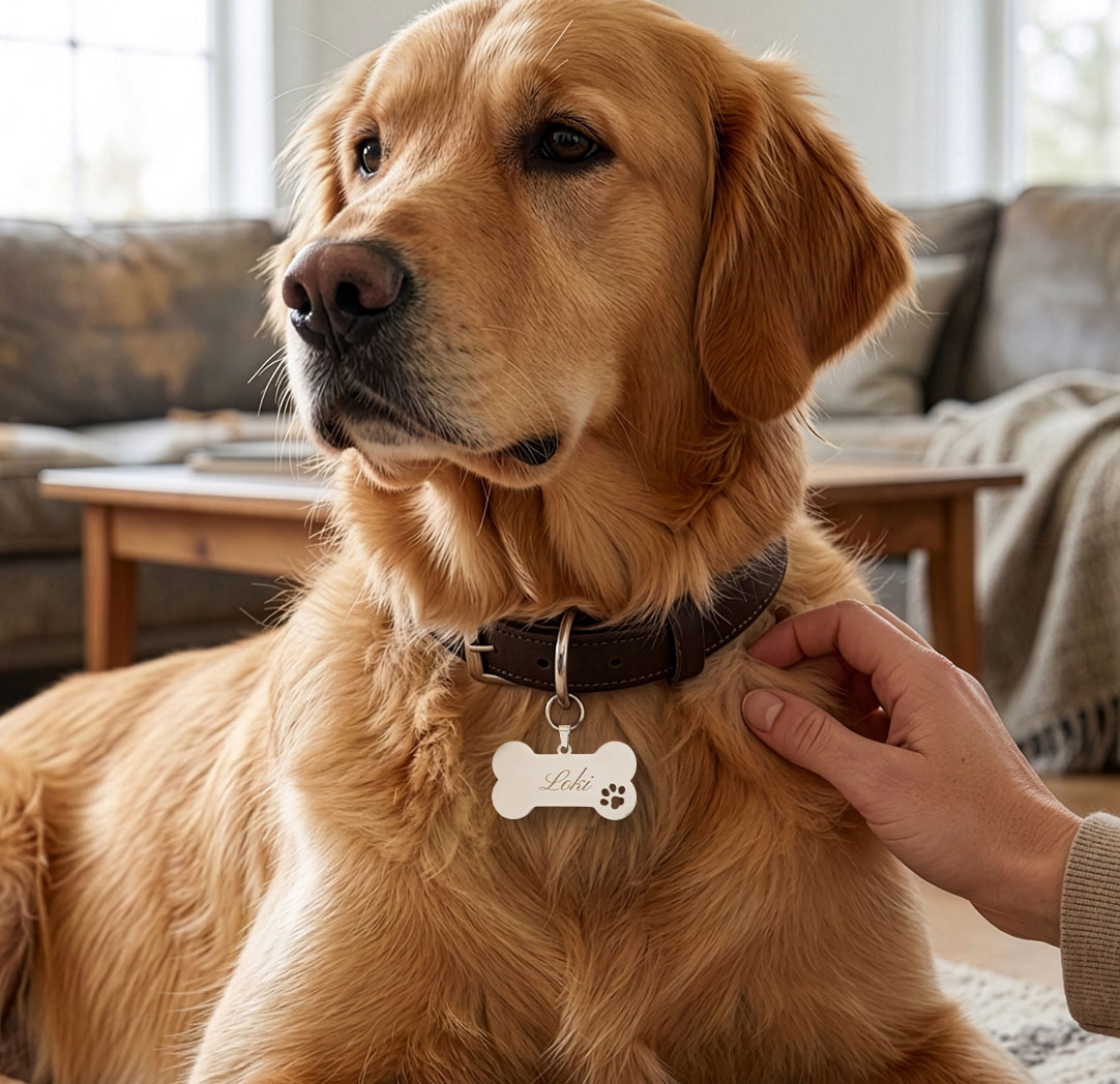 Bone Stainless Steel Pet Tag - Black Colour