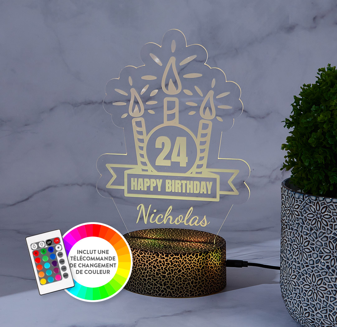 Panneau à DEL personnalisé noir craquelé  - Bougies d’anniversaire