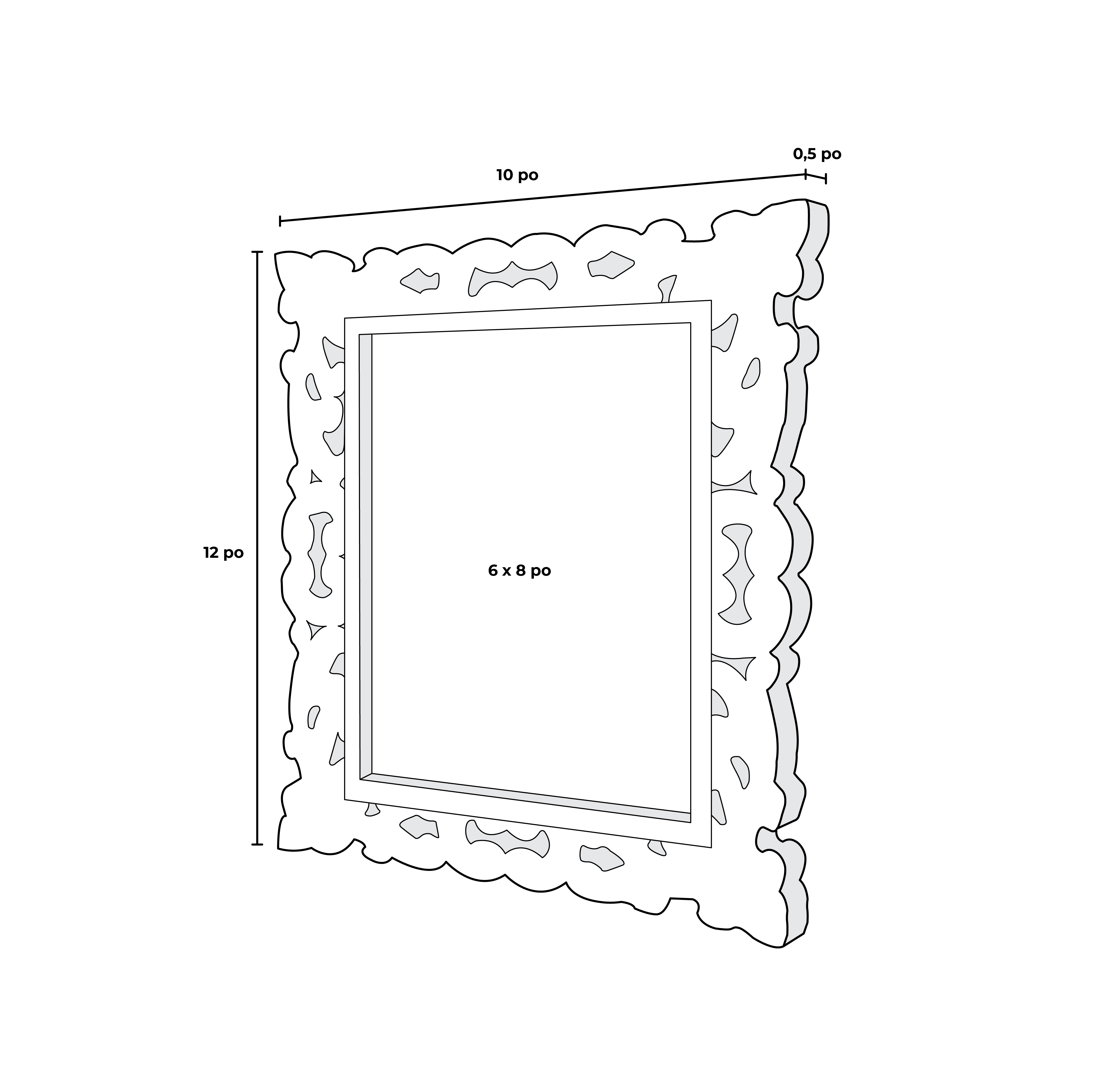 Cadre de bois orné à lavis blanc 6 x 8 po