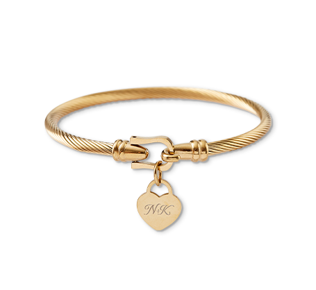 Heart Charm Twisted Cable Bracelet - Gold Colour