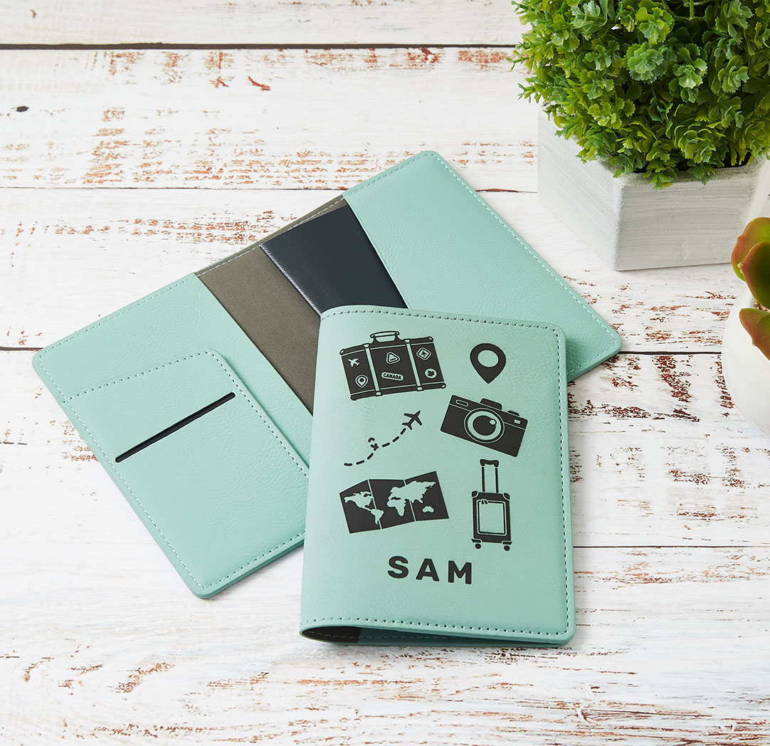 Personalized Teal Leather Passport Holder