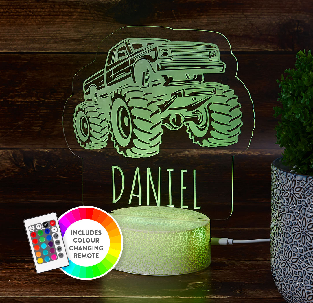 Personalized Cracked White LED Sign - Monster Truck