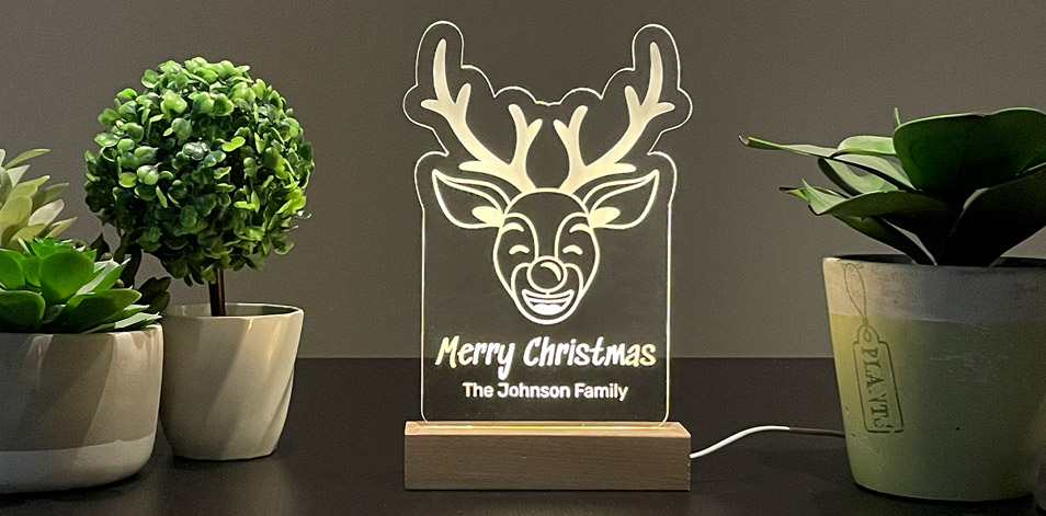 Personalized Wide Wood LED Sign - Reindeer