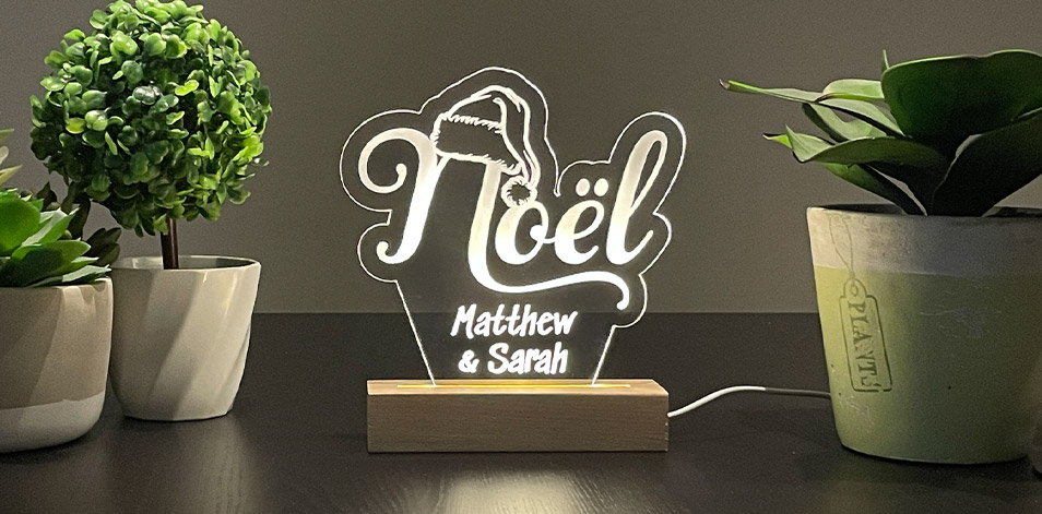Personalized Wide Wood LED Sign - Noël