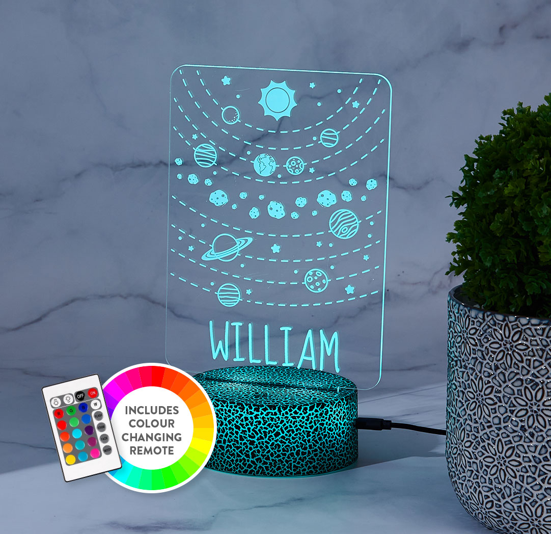 Personalized Cracked Black LED Sign - Planets