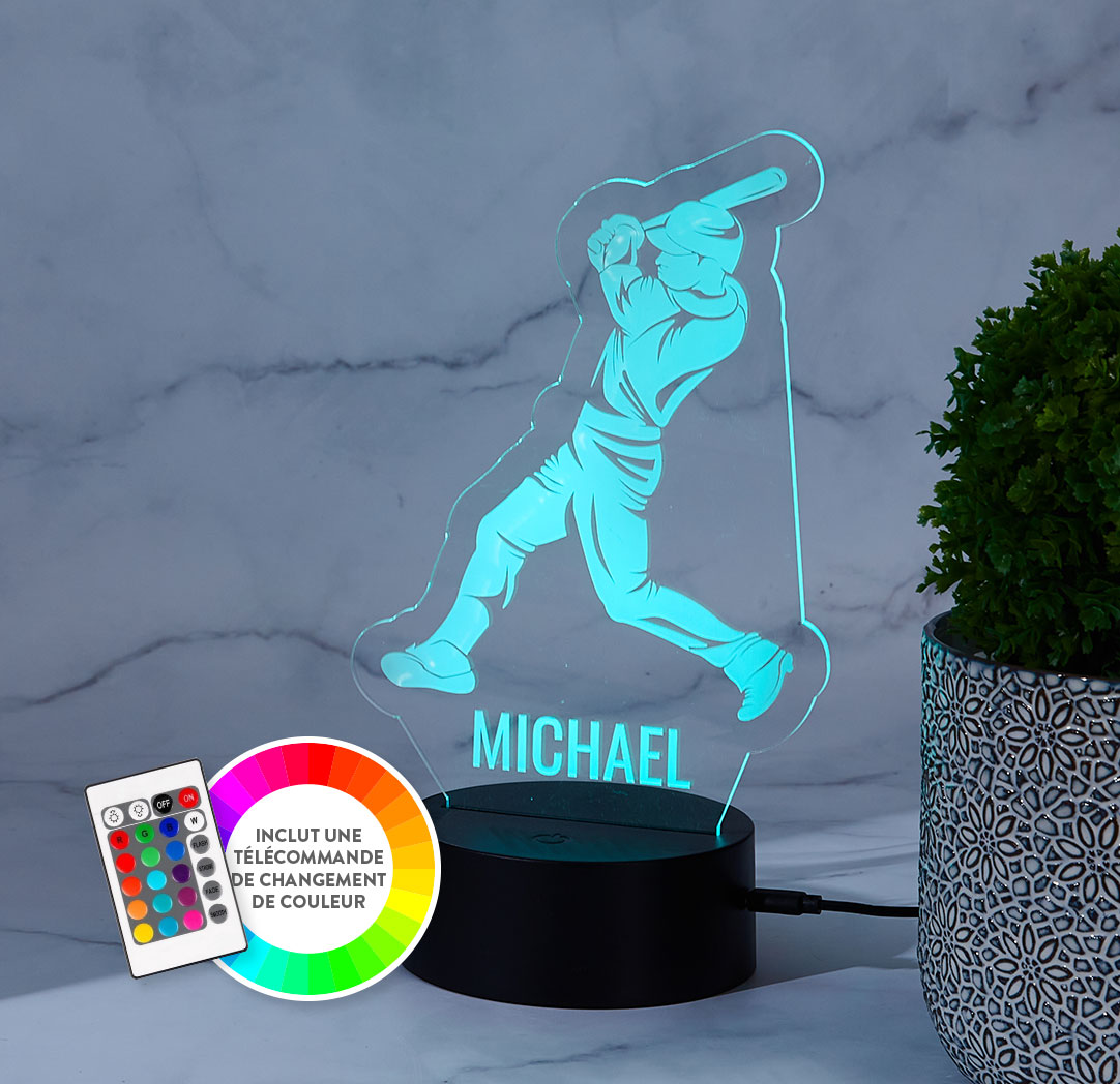 Panneau à DEL personnalisé noir - Joueur de baseball