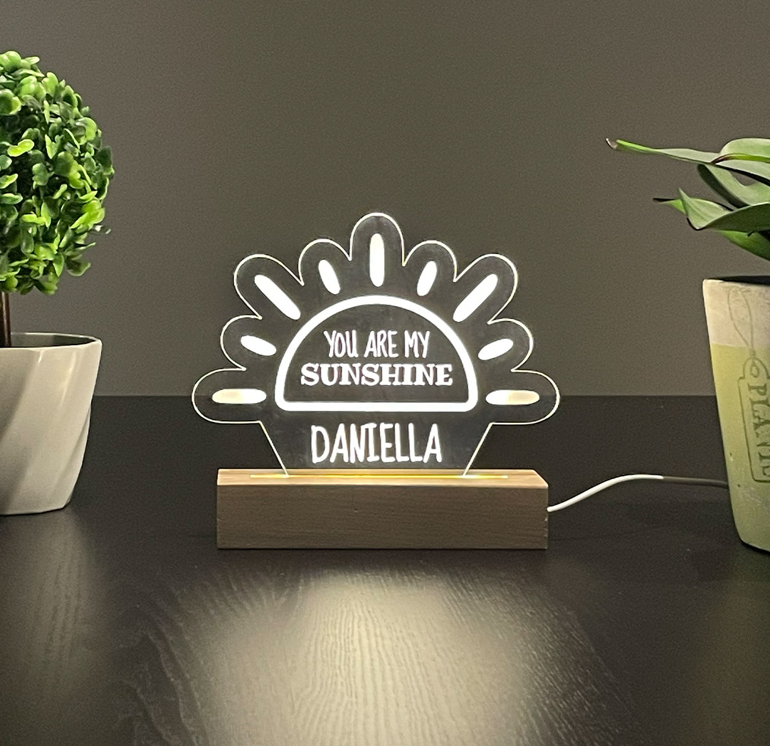 Panneau long à DEL personnalisé en bois - Soleil