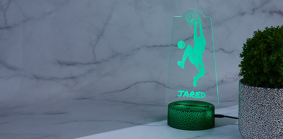 Panneau à DEL personnalisé noir craquelé - Joueur de basketball