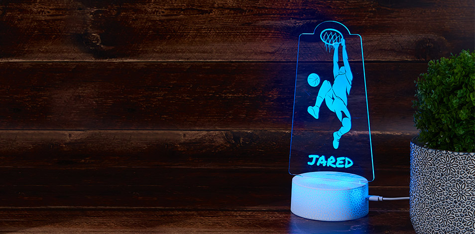 Panneau à DEL personnalisé blanc craquelé - Joueur de basketball