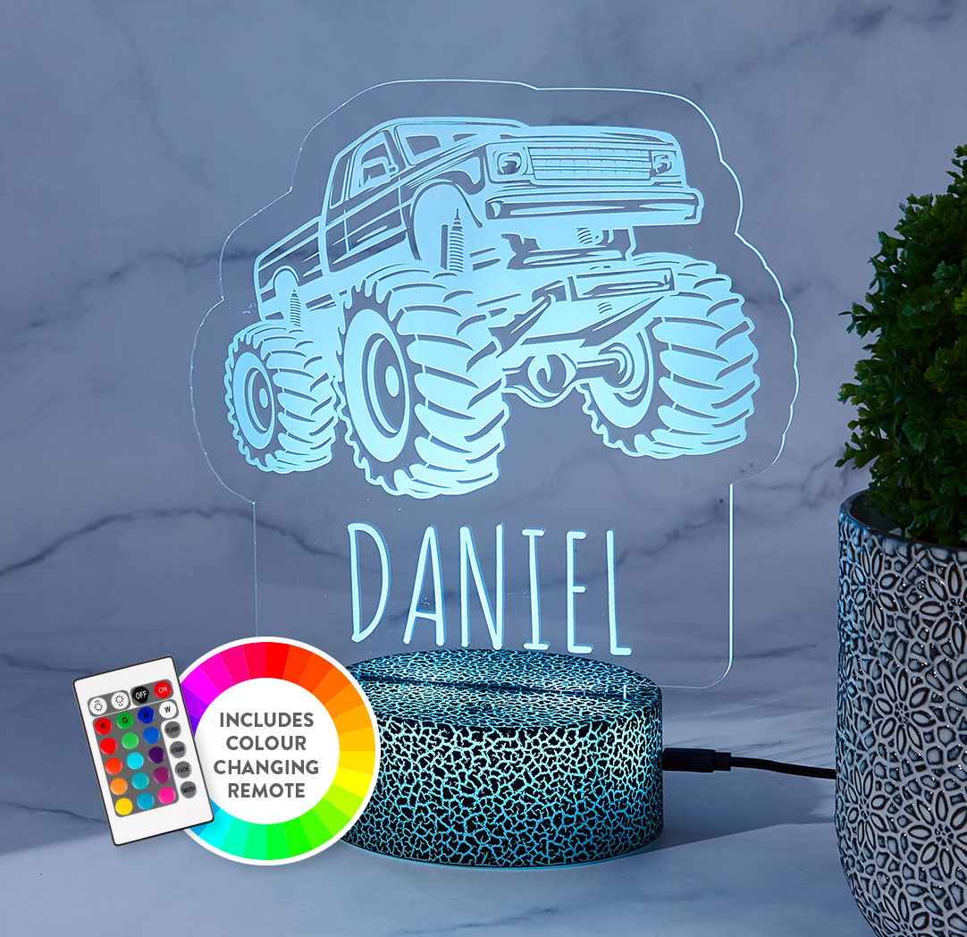 Personalized Cracked Black LED Sign - Monster Truck