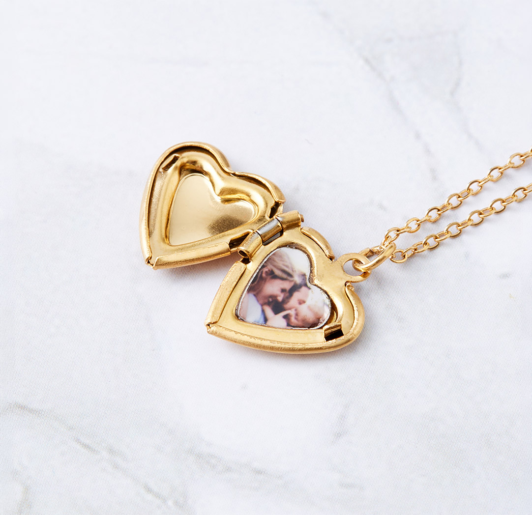 Heart Photo Locket Necklace - Gold Colour
