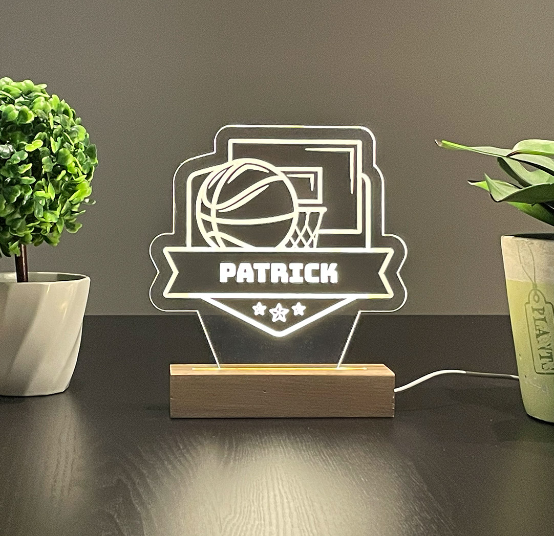 Panneau long à DEL personnalisé en bois - Basketball