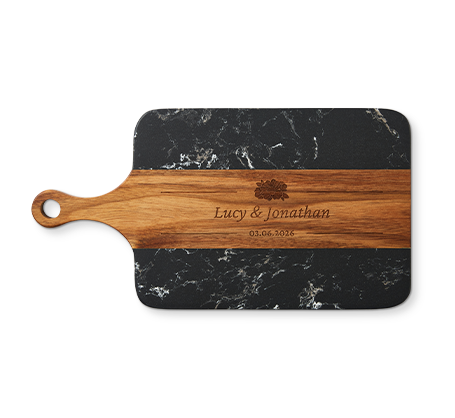 Personalized Wood & Black Marble Cutting Board
