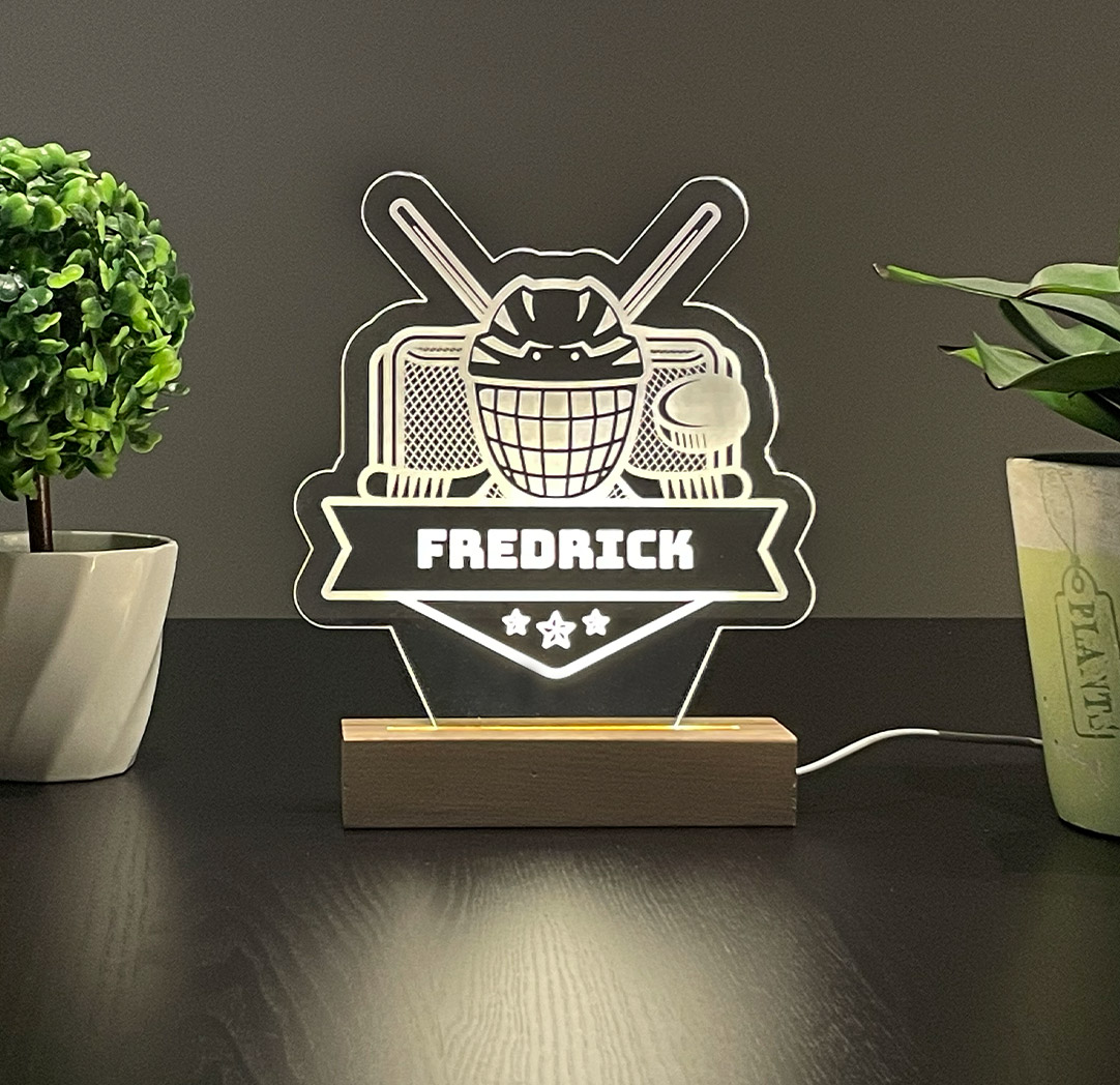 Panneau long à DEL personnalisé en bois - Hockey