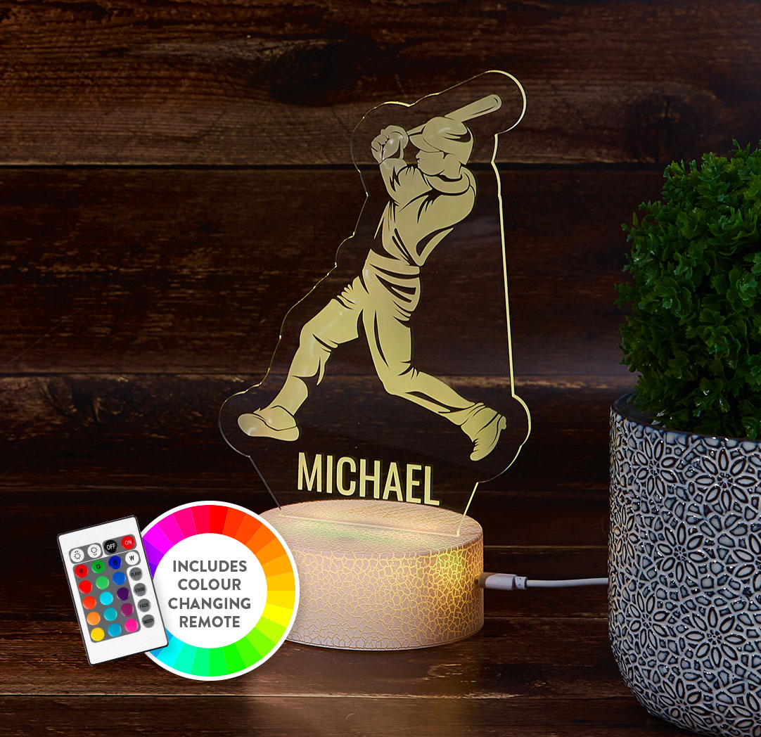 Personalized Cracked White LED Sign - Baseball Player