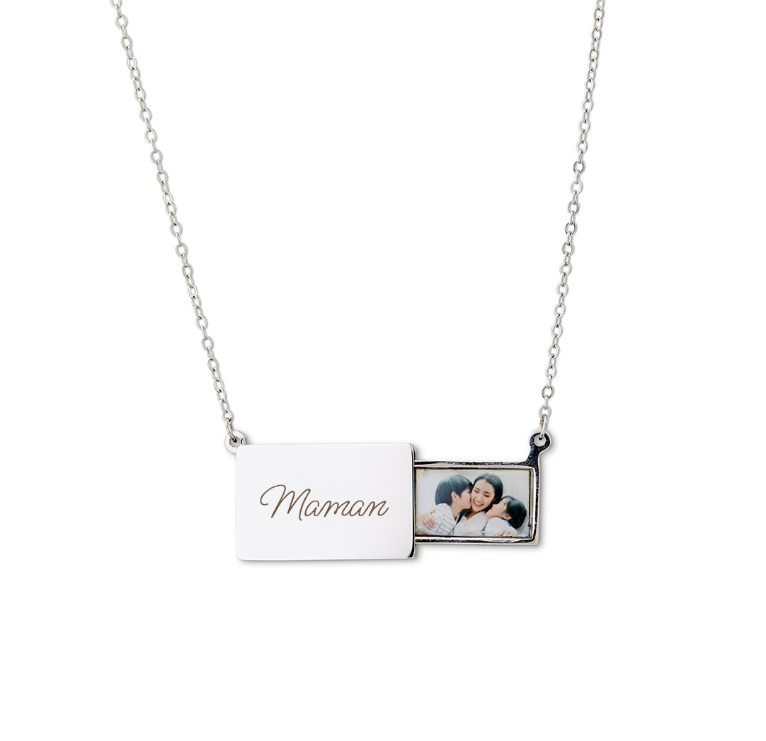 Collier avec pendentif photo escamotable - couleur argent