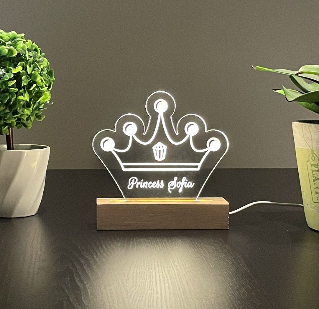 Panneau long à DEL personnalisé en bois - Couronne