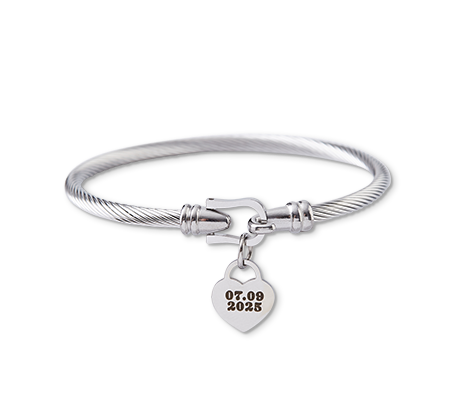 Heart Charm Twisted Cable Bracelet - Silver Colour