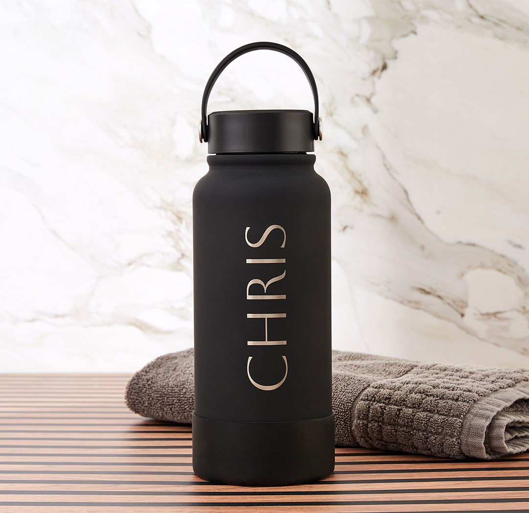 1L Black Personalized Water Bottle