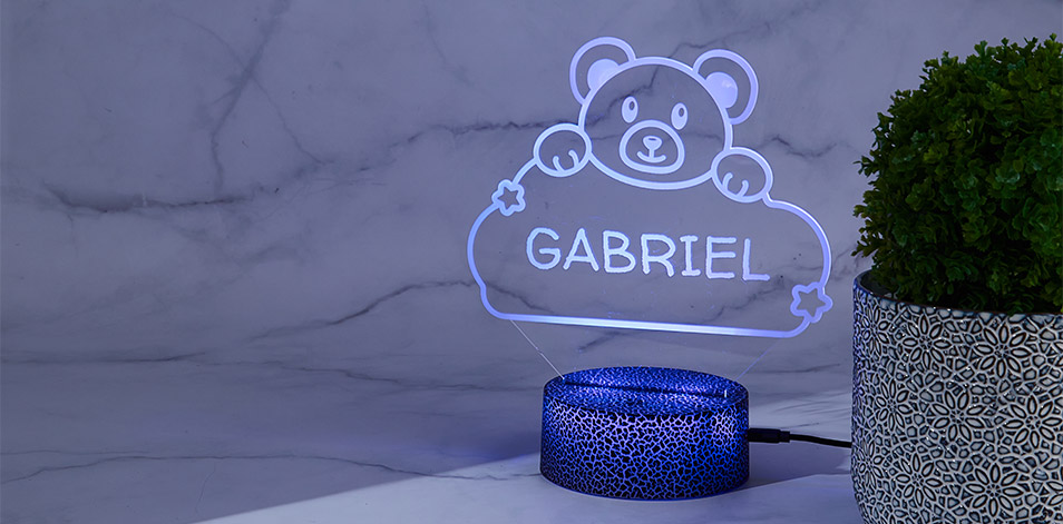 Personalized Cracked Black LED Sign - Teddy Bear