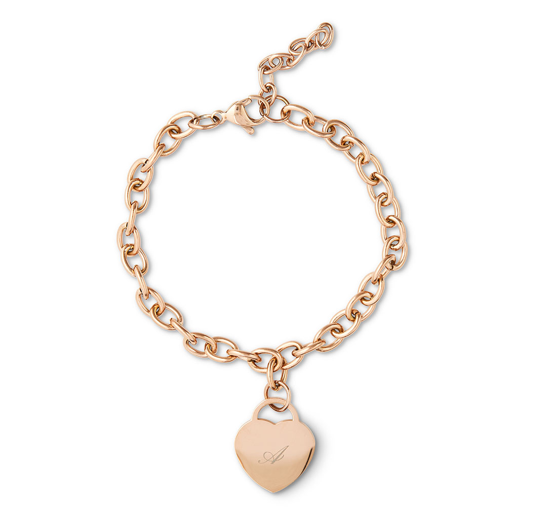 Bracelet de chaîne avec breloque en forme de cœur - couleur or rose