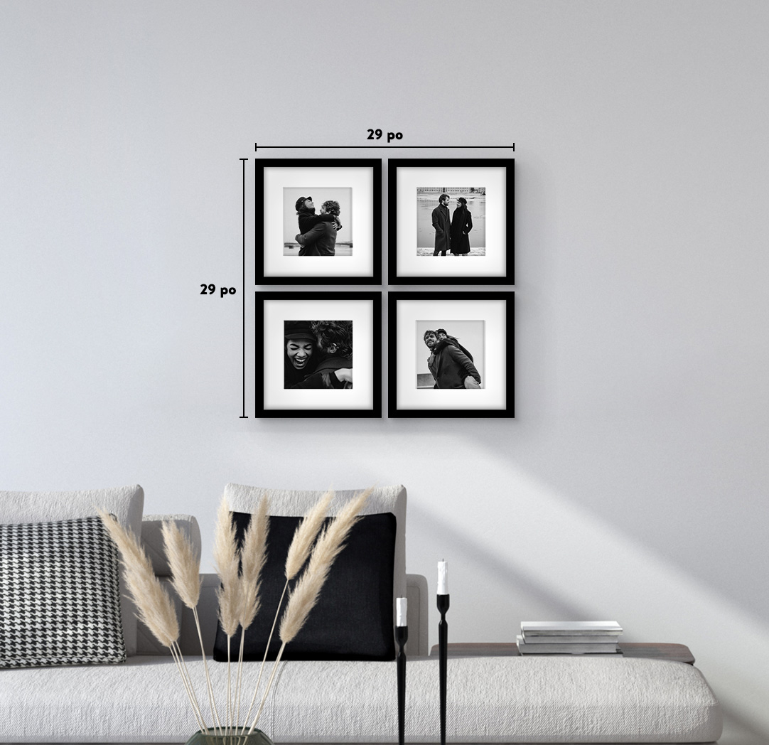 8 x 8 po noir - Ensemble de 4